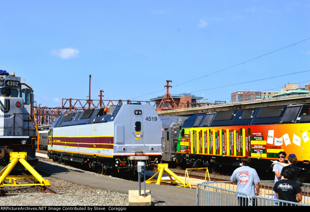  3/4 Rear to Front Shot of NJT 4519, Partial view NJT 4508, partial  view of NJT 4302.